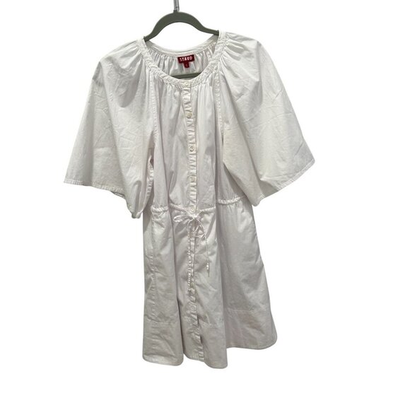 Staud White Button-Down Drawstring Waist Mini Dress With Wide Sleeves Size S - Picture 3 of 8